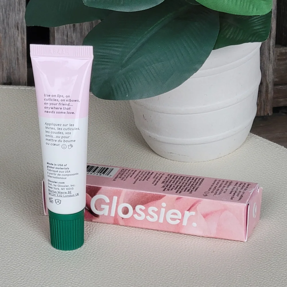 Glossier Rose Balm Dotcom in Pink with Green Cap